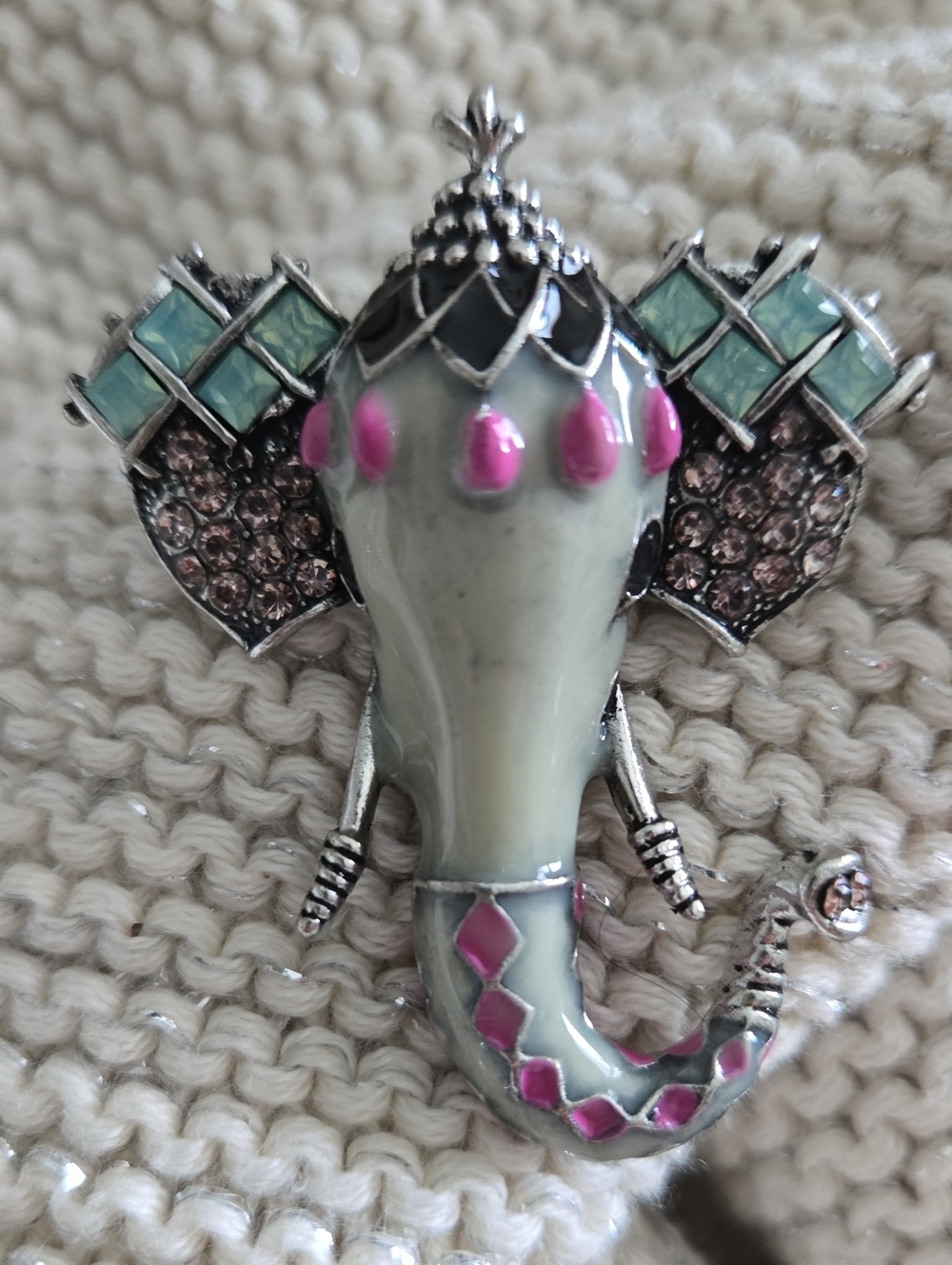 Vintage Jewelled Crystal Elephant  Enamel Brooch Accent Pin - 2"